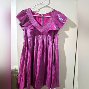 Medium Umgee Purple Flutter Sleeve V-Neck Dress Shiny Lavendar Streaks
